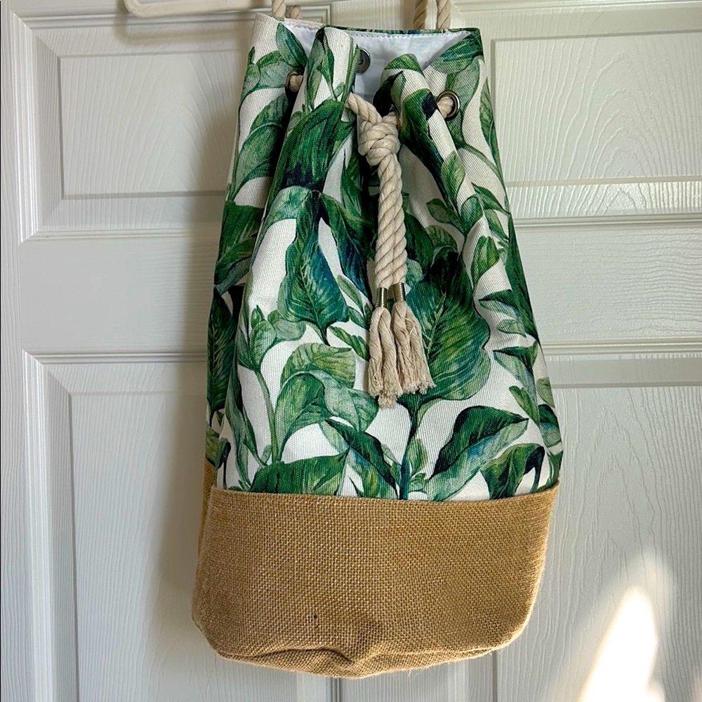 Beachy Leaf Print Drawstring Backpack/ Tote Bag - image 1